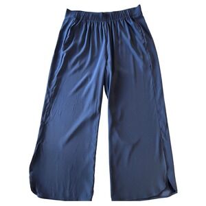 Zero + Maria Cornejo Silk Charmeuse Pants Navy Elastic Waist Size 12